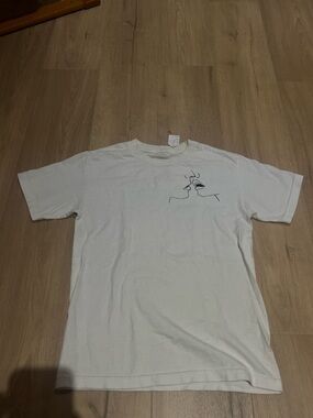 White Graphic Crewneck T-Shirt with Minimalist Face Line Art